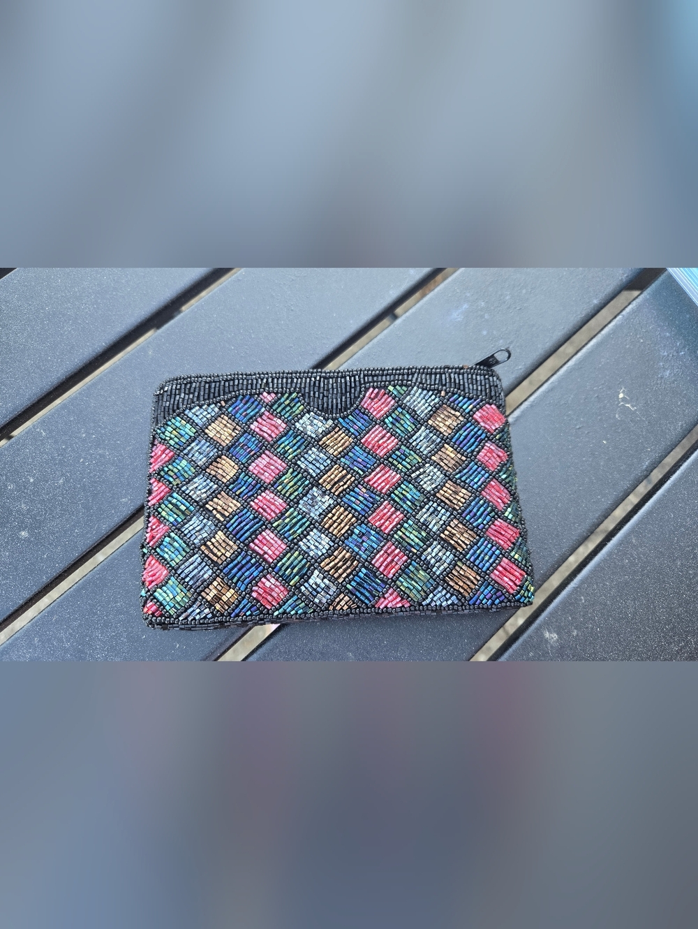 Vintage Handmade 1970-1980 Beaded Jewel Tone Pouch